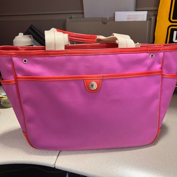 Coach Hamptons Pink Canvas & Orange-Red Leather Tote Bag - Picture 3 of 16
